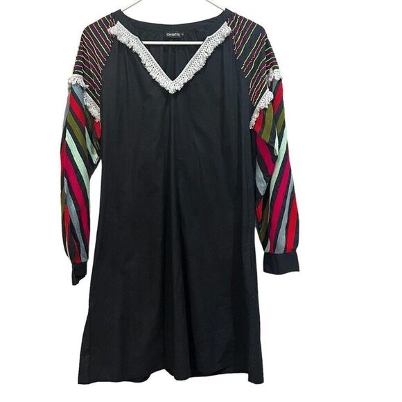 Anthropologie Chantik black long sleeve Chevron Embellished Dress size small - Picture 3 of 12